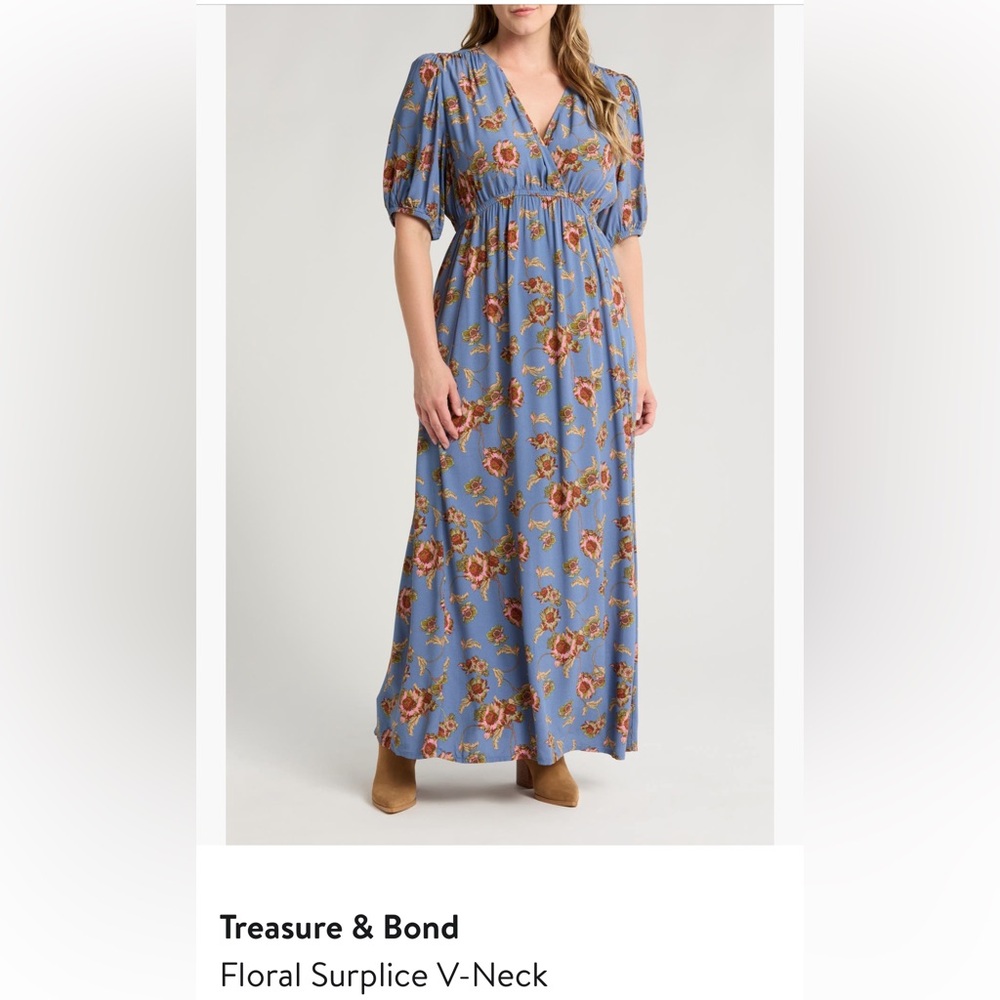 Treasure & Bond Blue Floral Surplice Maxi Dress